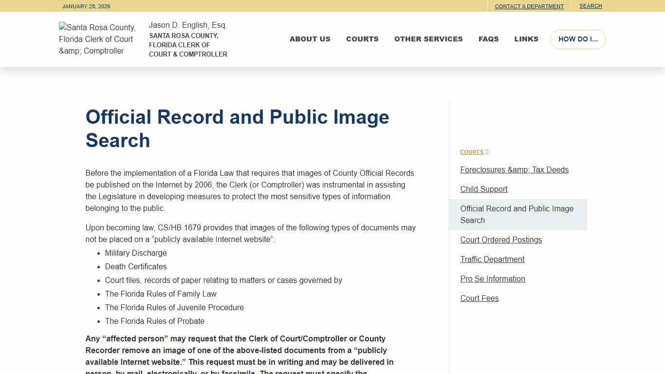Jason D. English, Esq. Santa Rosa County, FL Clerk of Court & Comptroller